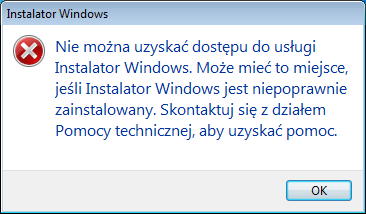 instalator windows błąd